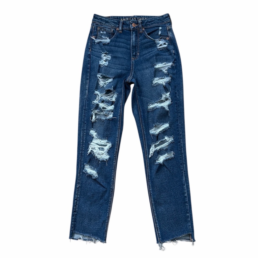 American Eagle Stretch High‎ Rise Distressed Mom Jeans Size 4